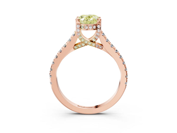 Rose gold Fancy Yellow Oval  Brilliant Diamond Solitaire with Pavé Band and Four-Prong Setting