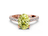 Rose gold Fancy Yellow Oval  Brilliant Diamond Solitaire with Pavé Band and Four-Prong Setting