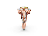 Rose gold Fancy Yellow Oval  Brilliant Flower Halo Diamond Split Shank Ring_47