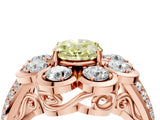Rose gold Fancy Yellow Oval  Brilliant Flower Halo Diamond Split Shank Ring_49