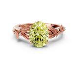 Rose gold Fancy Yellow Oval  Brilliant Solitaire with Leaf Motif Band and Four-Prong Setting_67