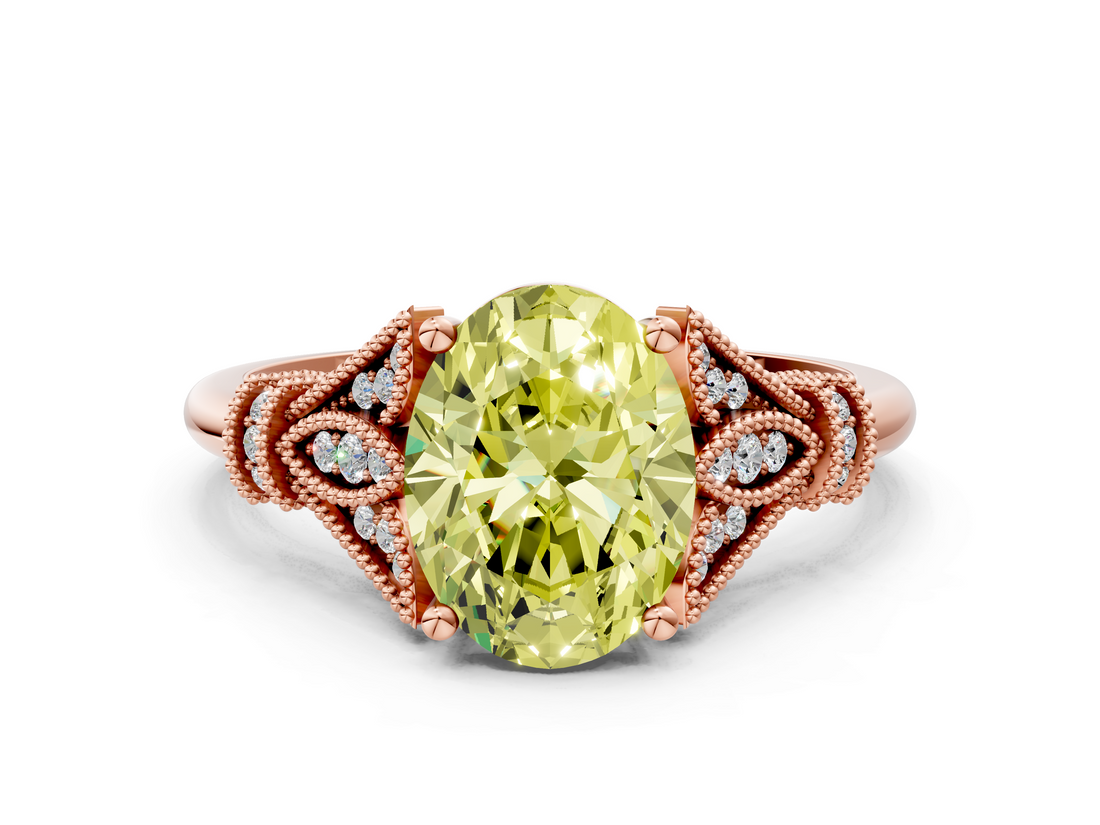 Rose gold Fancy Yellow Oval  Brilliant Solitaire with Pave Band and Four-Prong Setting_20
