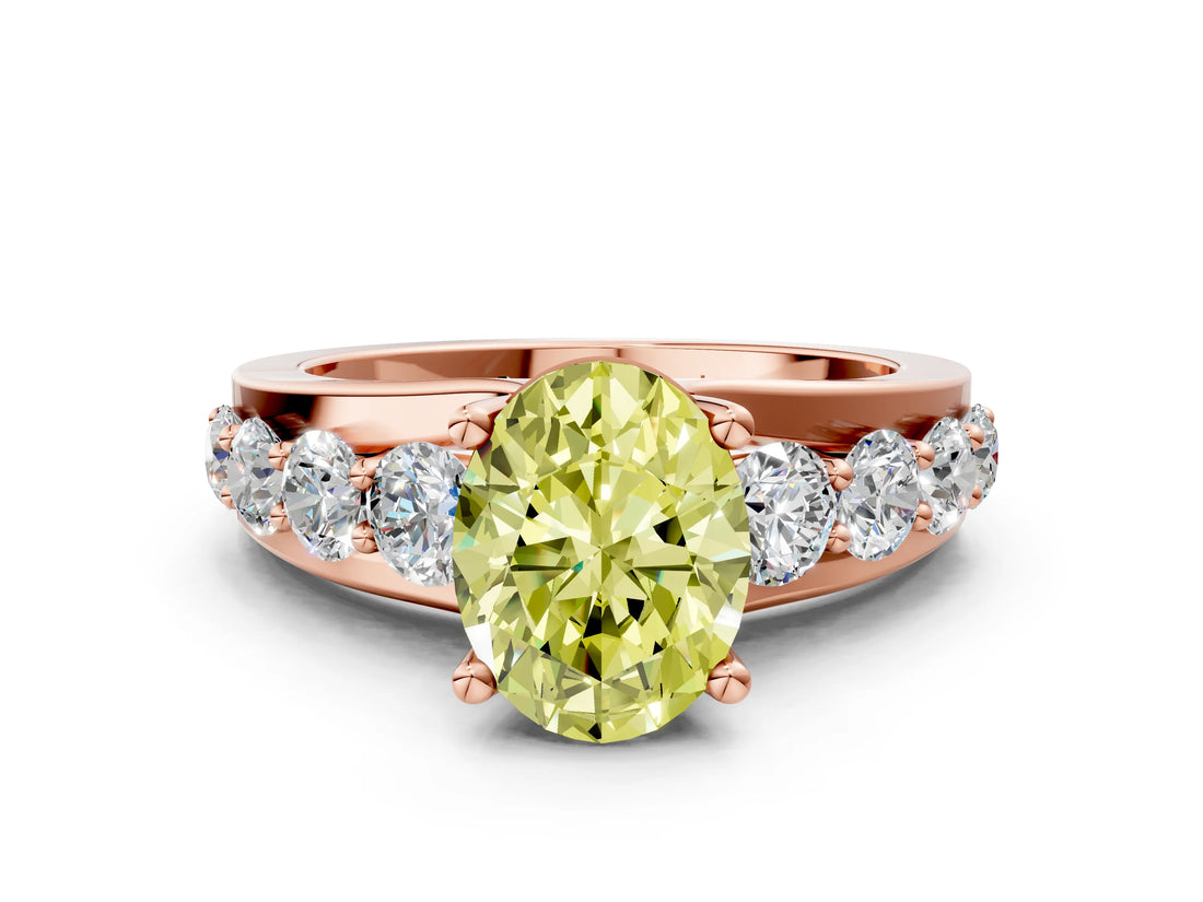 Rose gold Fancy Yellow Oval  Brilliant Solitaire with Side Stones on a Pave Band and Four-Prong Setting_24