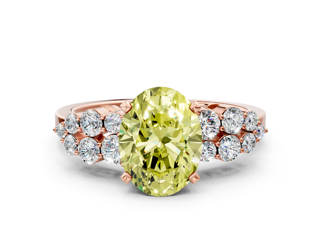 Rose gold Fancy Yellow Oval  Cluster Diamond Engagement Ring with Pavé Band and Four-Prong Setting_32