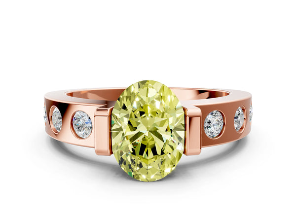 Rose gold Fancy Yellow Oval Cut Brilliant Channel-Set Diamond Ring with Bezel Prong Setting