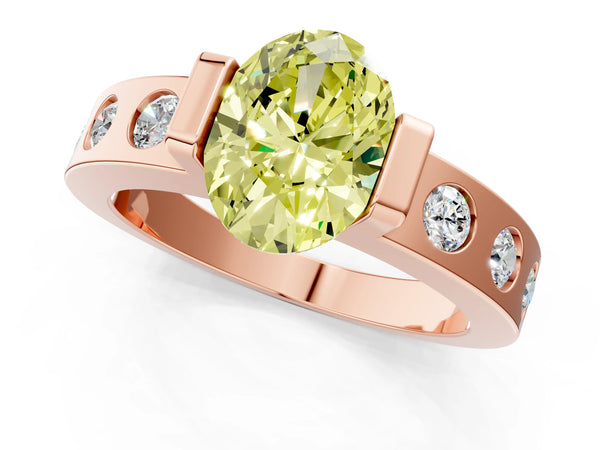 Rose gold Fancy Yellow Oval Cut Brilliant Channel-Set Diamond Ring with Bezel Prong Setting