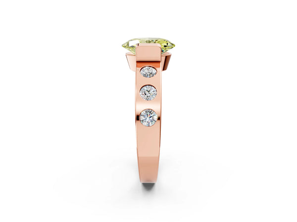 Rose gold Fancy Yellow Oval Cut Brilliant Channel-Set Diamond Ring with Bezel Prong Setting