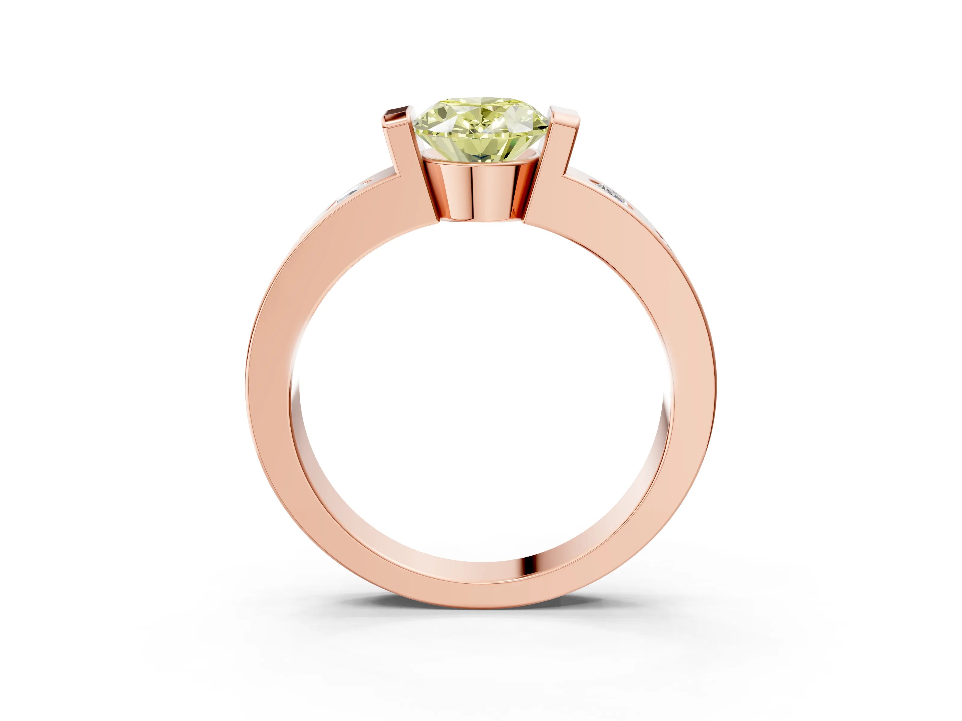Rose gold Fancy Yellow Oval Cut Brilliant Channel-Set Diamond Ring with Bezel Prong Setting_3