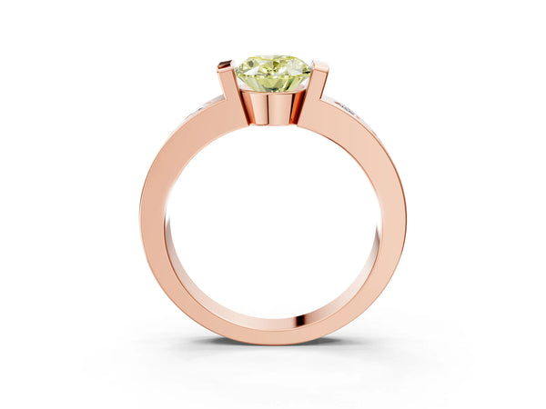 Rose gold Fancy Yellow Oval Cut Brilliant Channel-Set Diamond Ring with Bezel Prong Setting