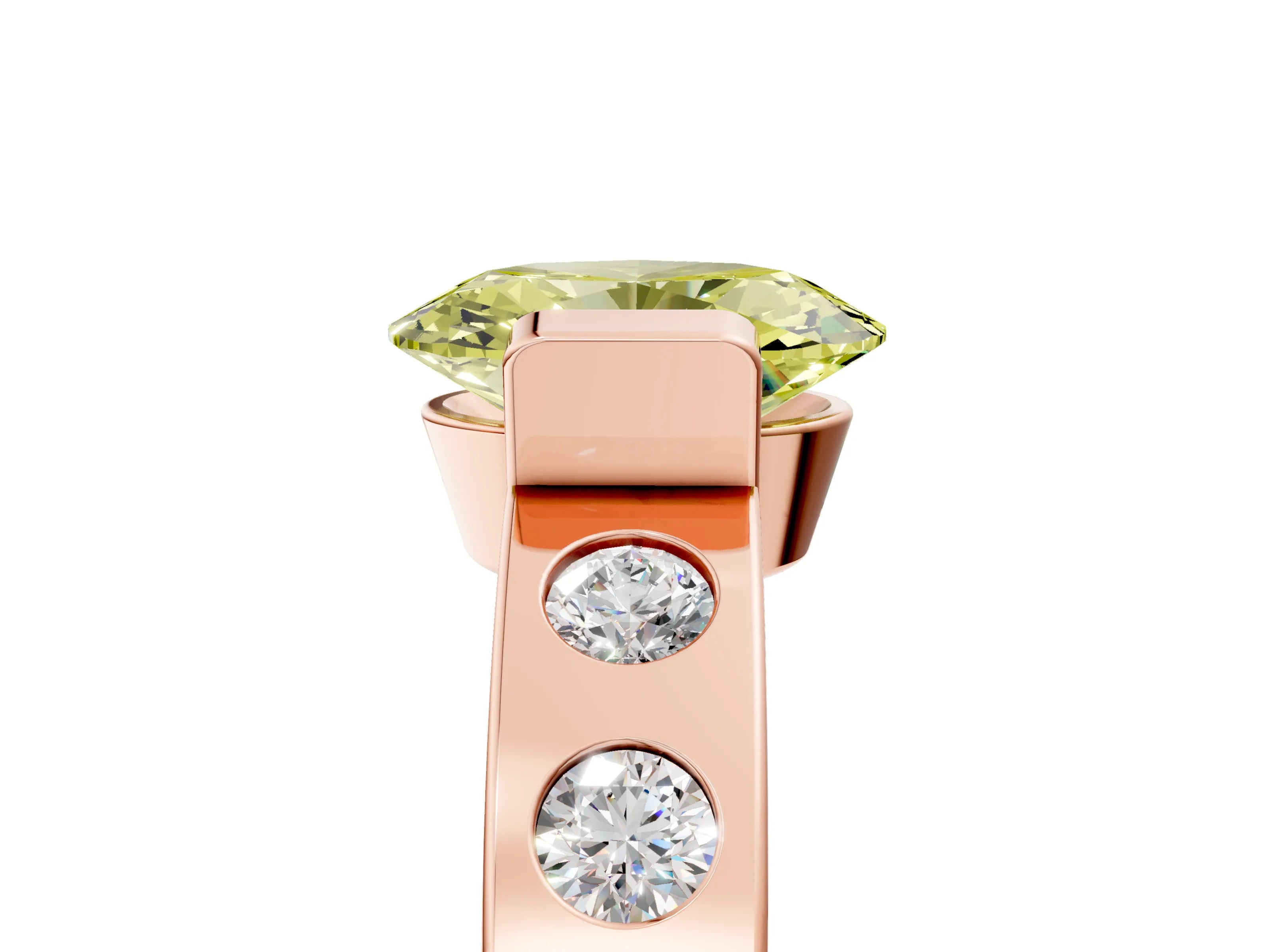 Rose gold Fancy Yellow Oval Cut Brilliant Channel-Set Diamond Ring with Bezel Prong Setting_5