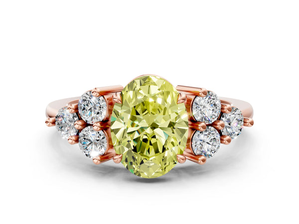 Rose gold Fancy Yellow Oval Cut Brilliant Diamond Cluster Accent Solitaire Ring with Prong Setting
