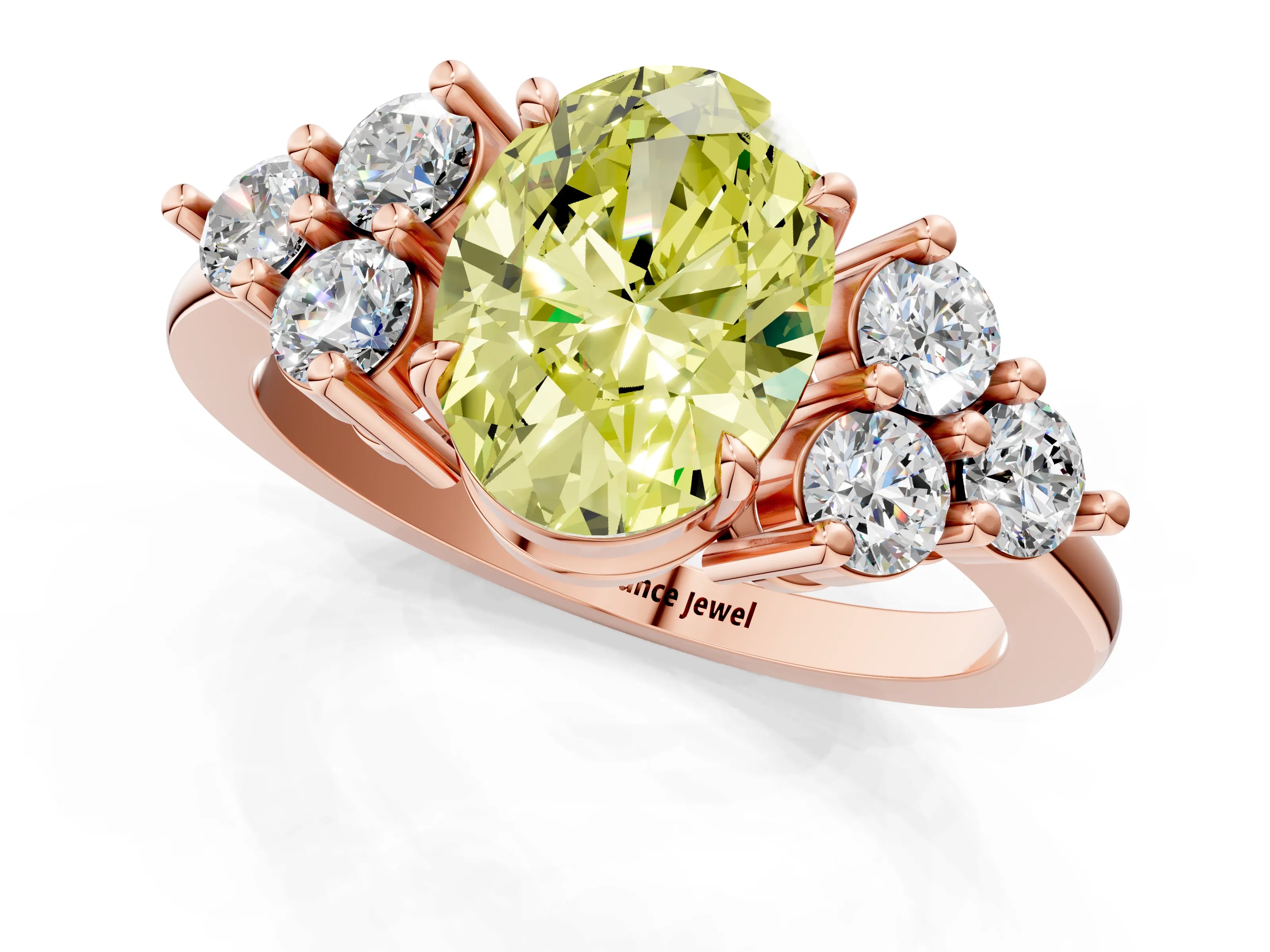 Rose gold Fancy Yellow Oval Cut Brilliant Diamond Cluster Accent Solitaire Ring with Prong Setting_1
