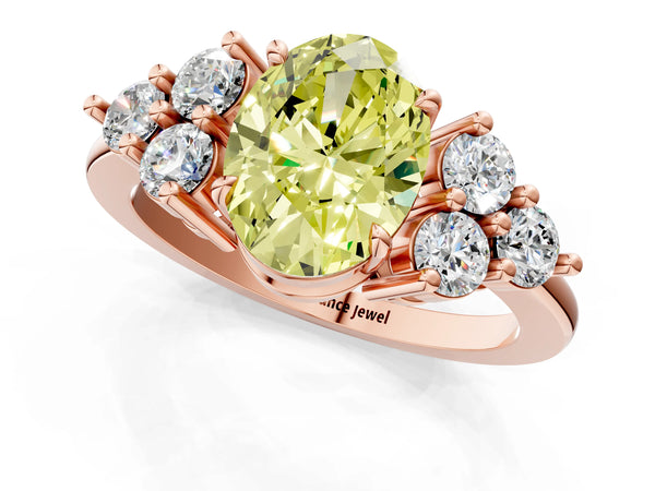Rose gold Fancy Yellow Oval Cut Brilliant Diamond Cluster Accent Solitaire Ring with Prong Setting