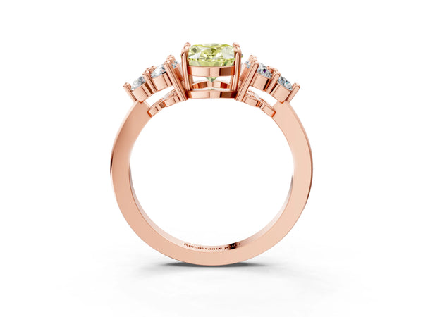 Rose gold Fancy Yellow Oval Cut Brilliant Diamond Cluster Accent Solitaire Ring with Prong Setting