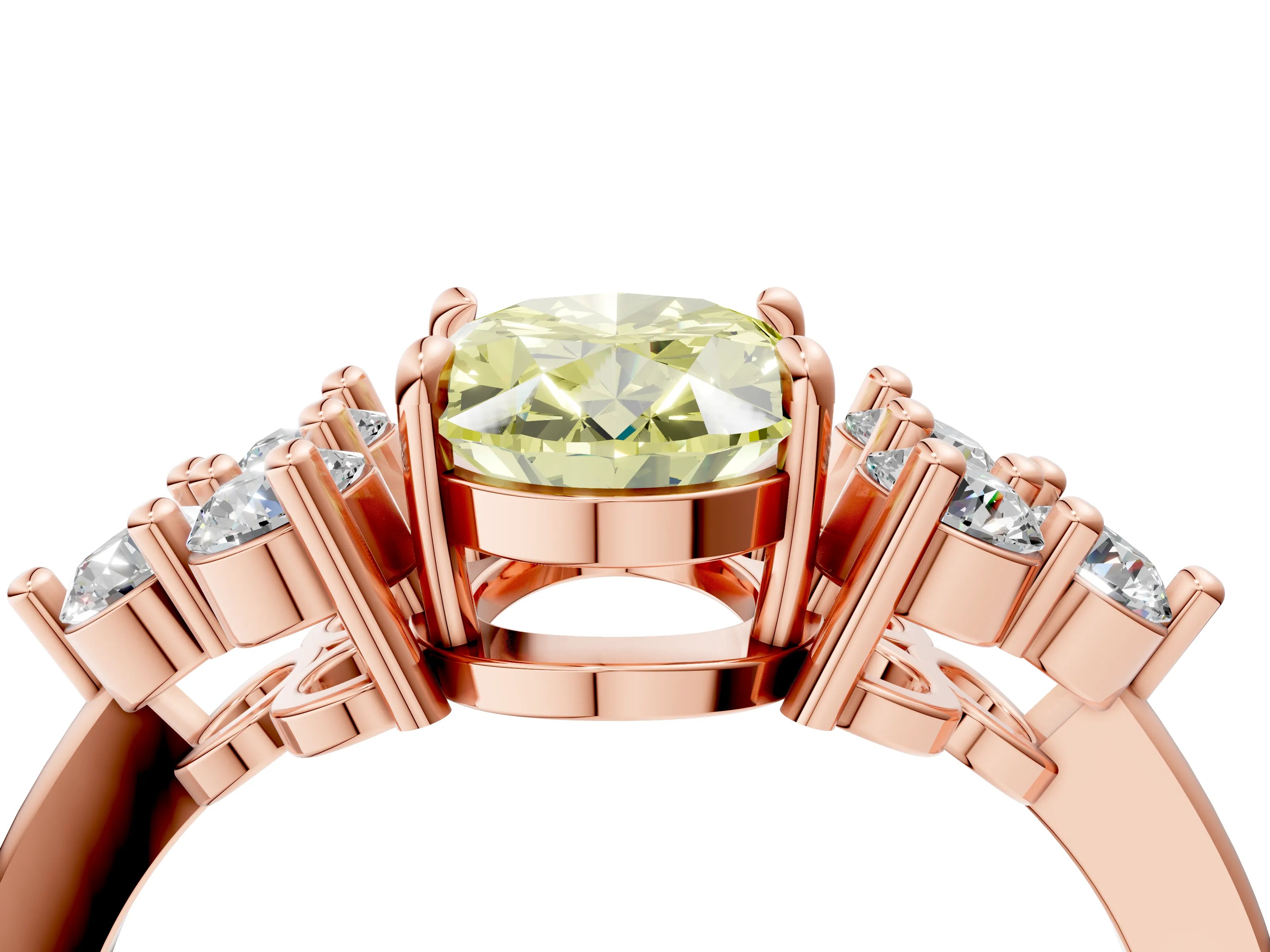 Rose gold Fancy Yellow Oval Cut Brilliant Diamond Cluster Accent Solitaire Ring with Prong Setting_4