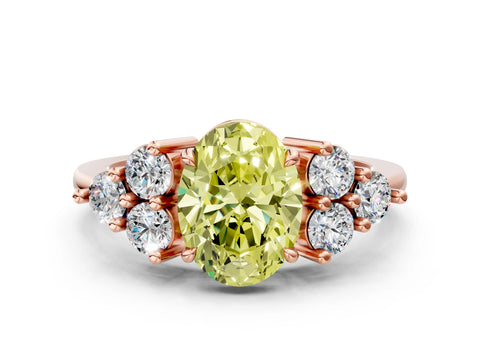 Rose gold Fancy Yellow Oval Cut Brilliant Diamond Cluster Accent Solitaire Ring with Prong Setting