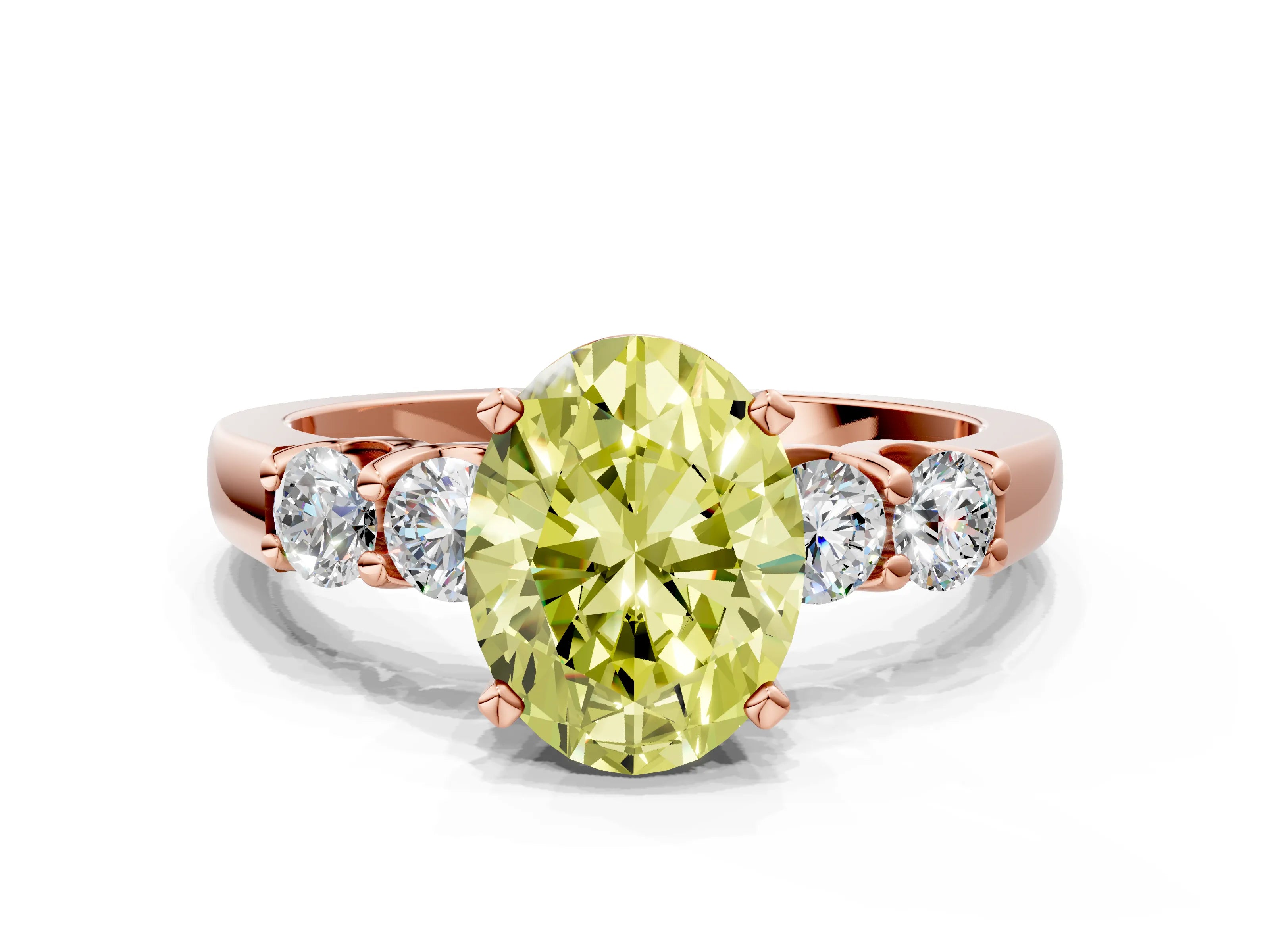 Rose gold Fancy Yellow Oval Cut Brilliant Diamond Five-Stone Engagement Ring with Prong Setting on a Classic Band_3