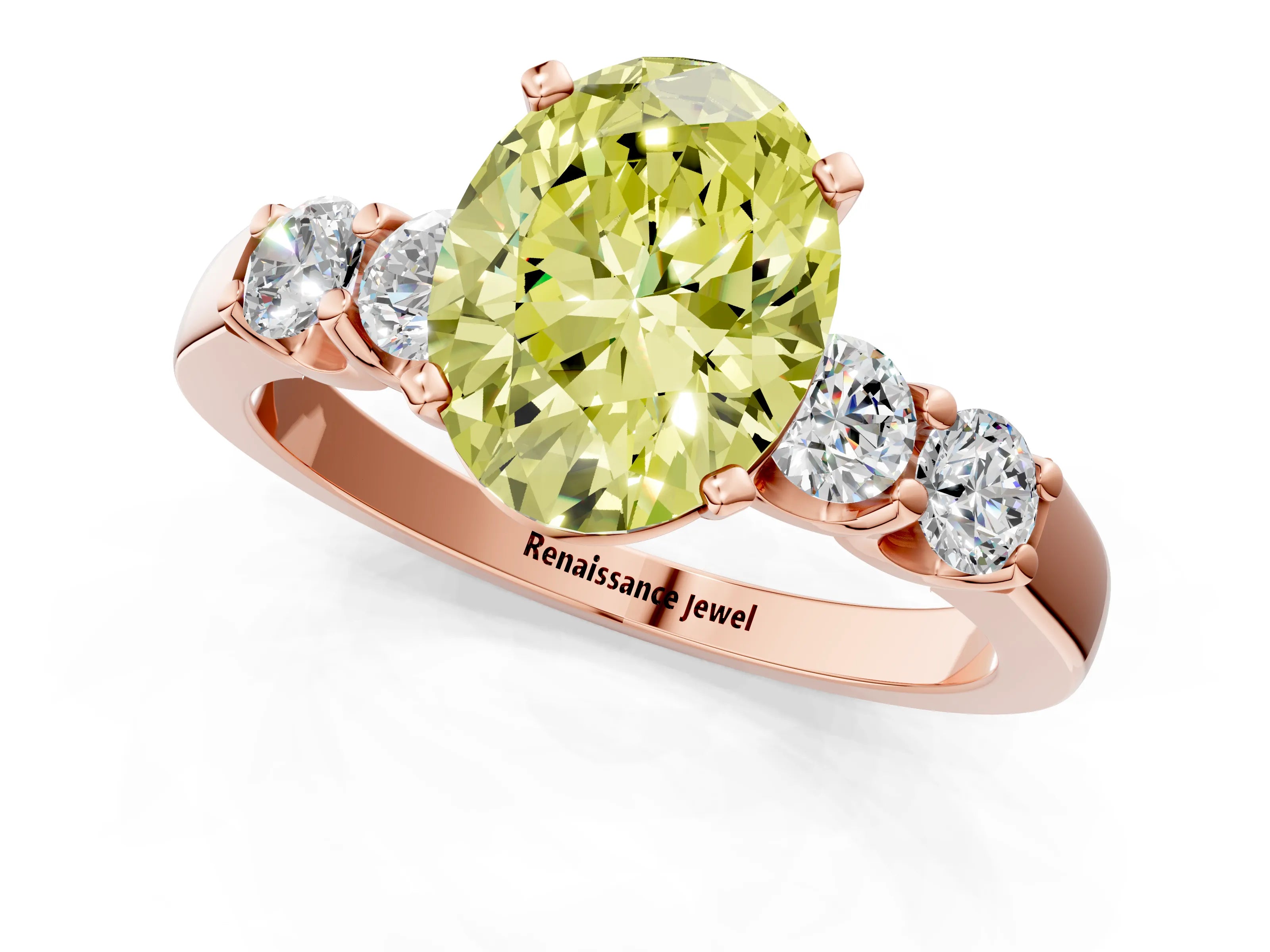 Rose gold Fancy Yellow Oval Cut Brilliant Diamond Five-Stone Engagement Ring with Prong Setting on a Classic Band_4