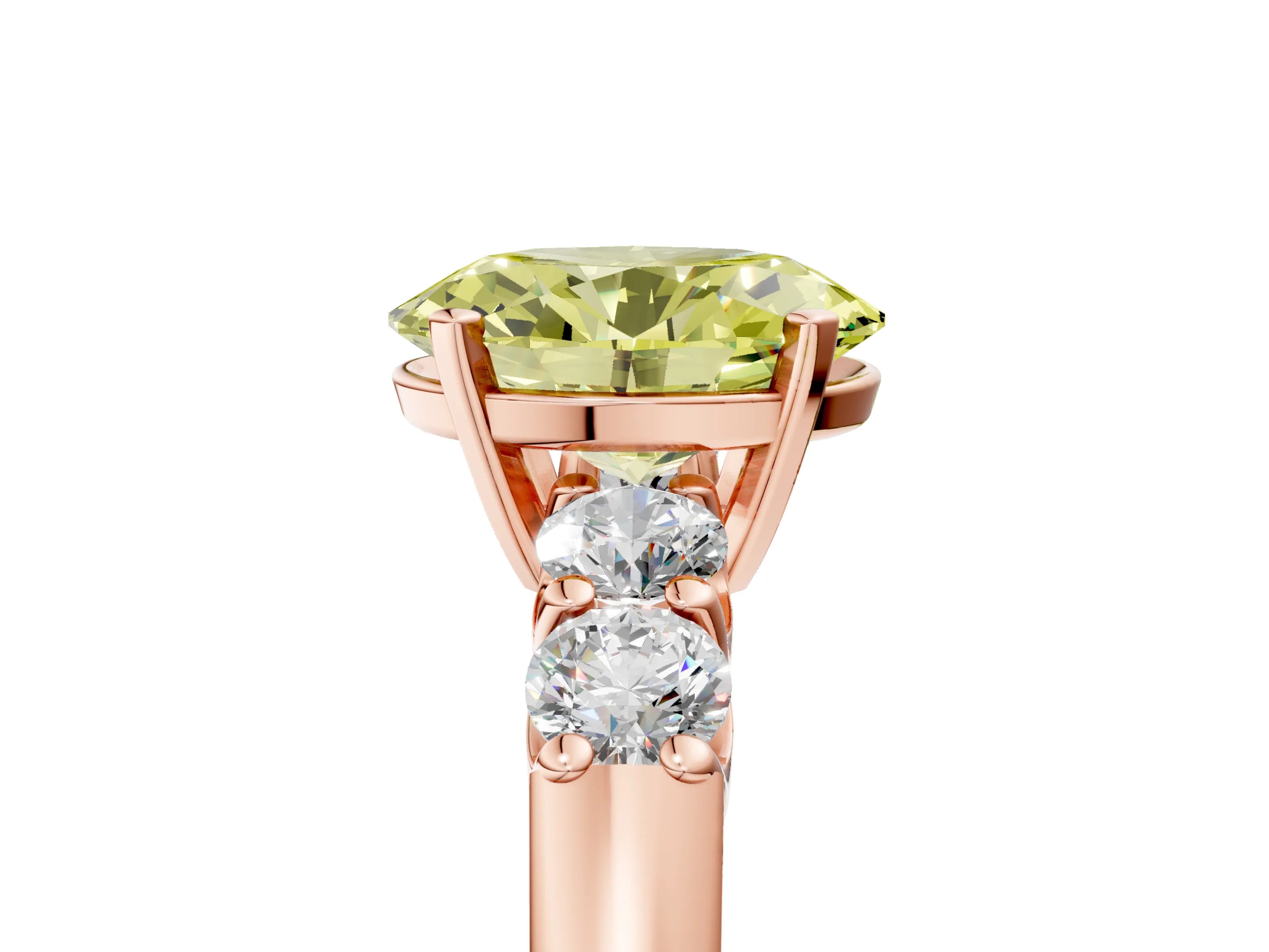 Rose gold Fancy Yellow Oval Cut Brilliant Diamond Five-Stone Engagement Ring with Prong Setting on a Classic Band_8