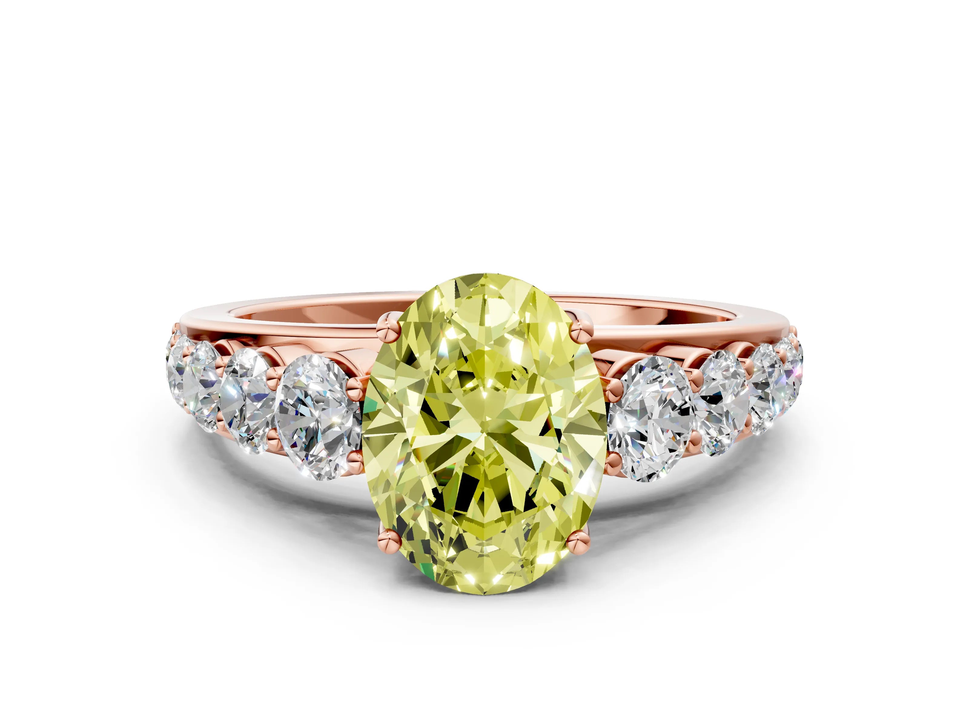Rose gold Fancy Yellow Oval Cut Brilliant Diamond Pavé Band with Six-Prong Setting