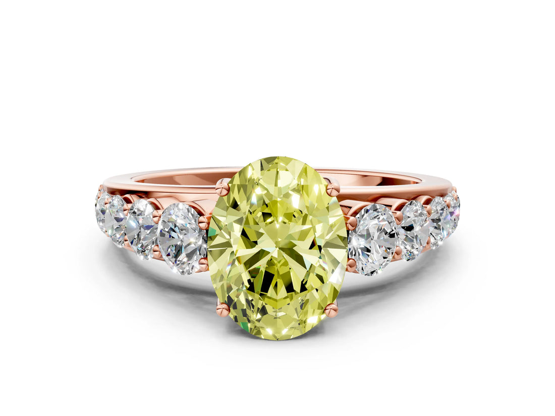 Rose gold Fancy Yellow Oval Cut Brilliant Diamond Pavé Band with Six-Prong Setting