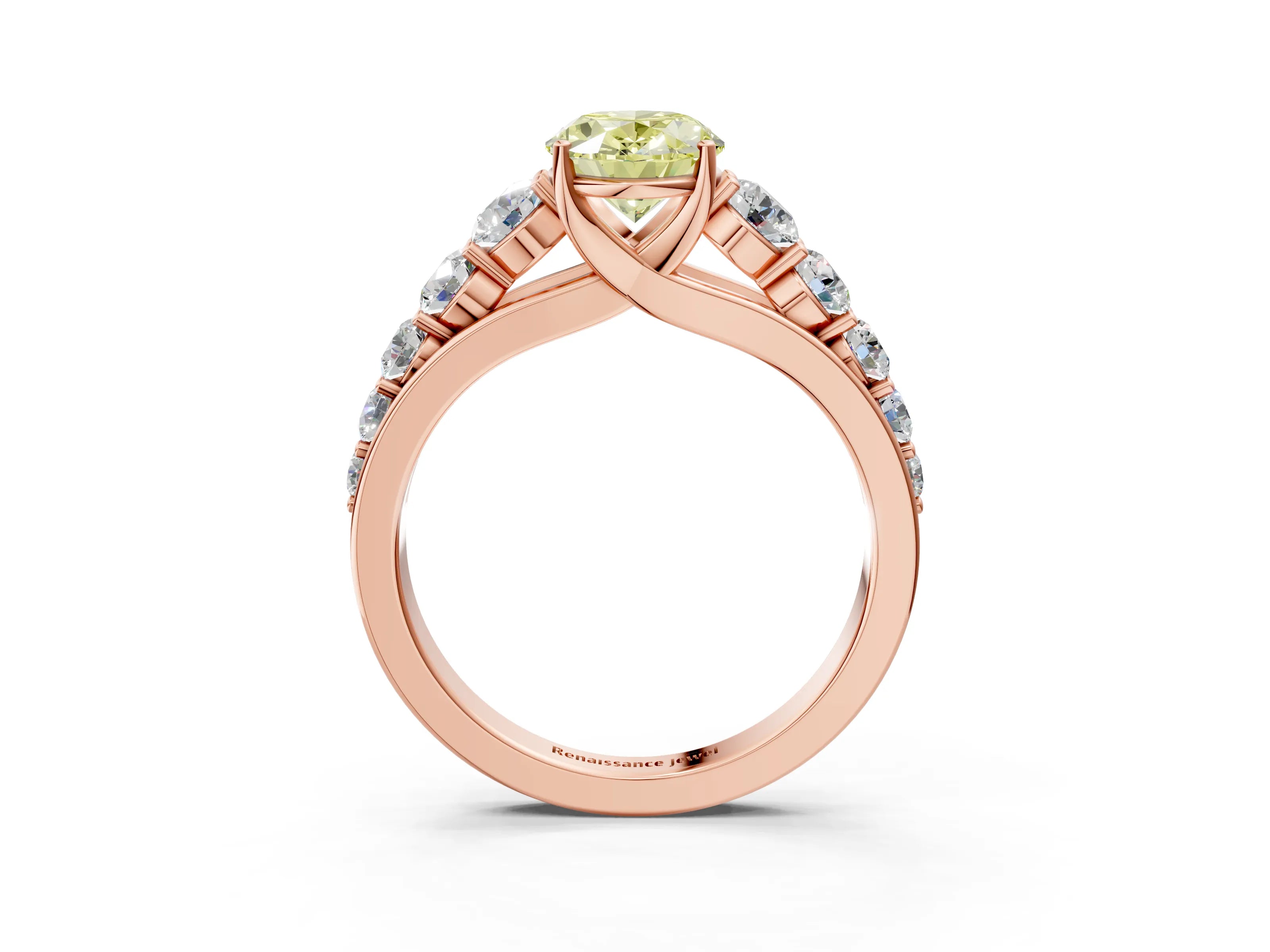 Rose gold Fancy Yellow Oval Cut Brilliant Diamond Pavé Band with Six-Prong Setting_3