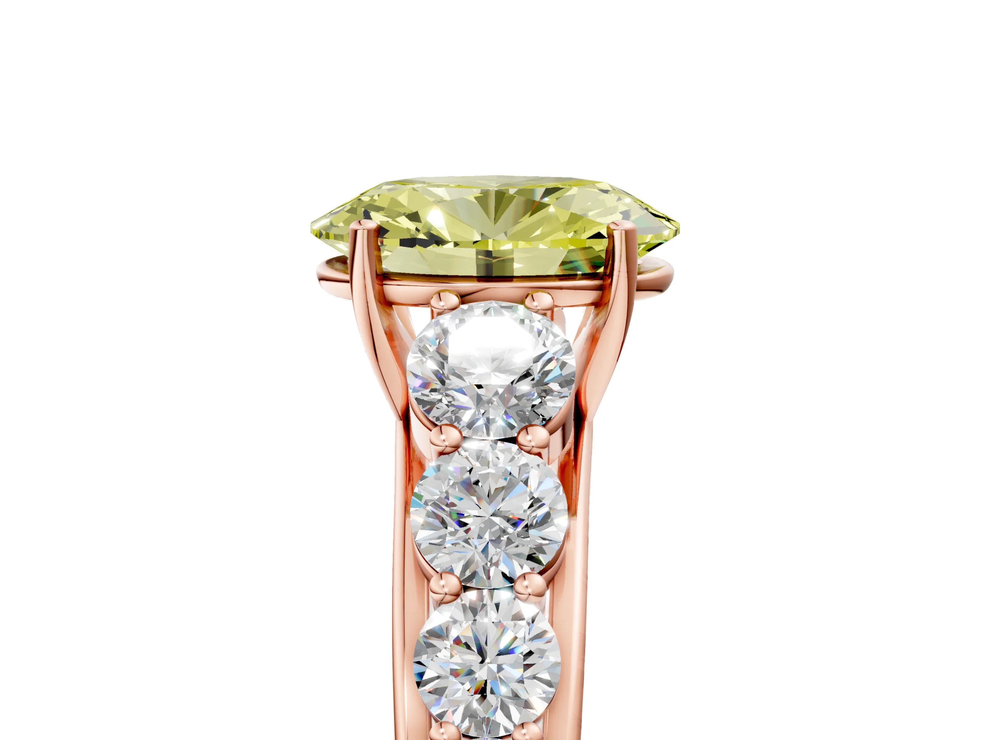 Rose gold Fancy Yellow Oval Cut Brilliant Diamond Pavé Band with Six-Prong Setting_5