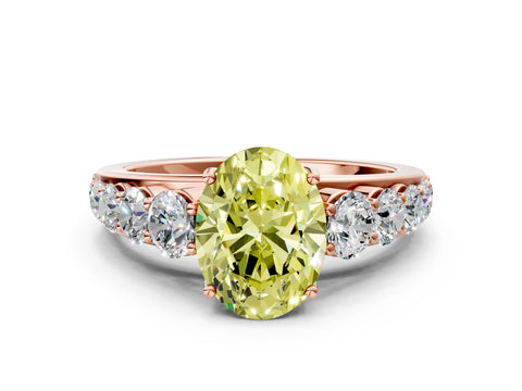 Rose gold Fancy Yellow Oval Cut Brilliant Diamond Pavé Band with Six-Prong Setting