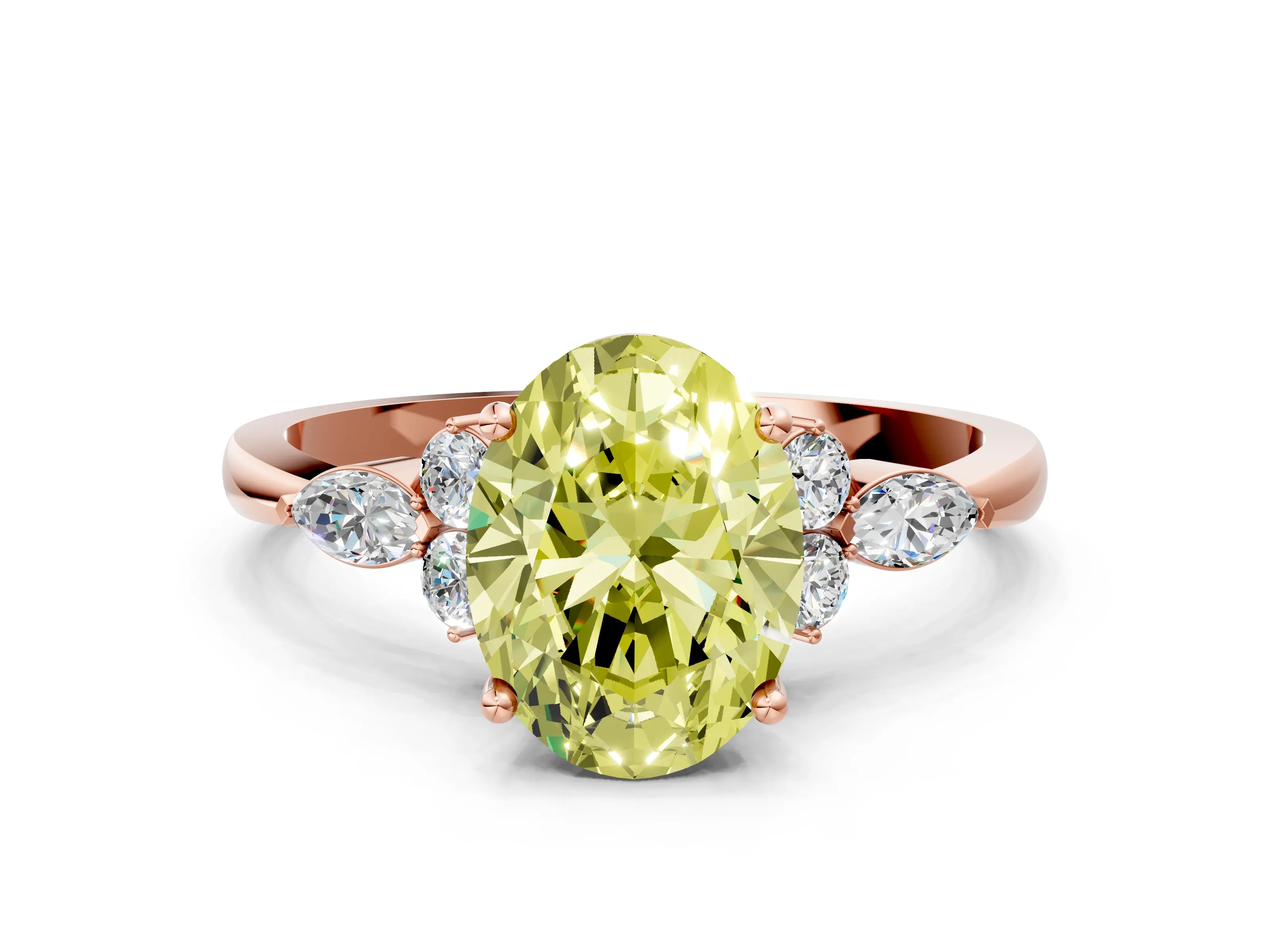 Rose gold Fancy Yellow Oval Cut Brilliant Diamond Solitaire Ring with Pear Side Stones and Four-Prong Setting_3