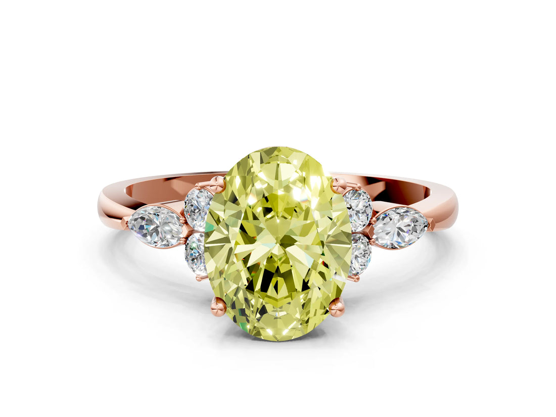 Rose gold Fancy Yellow Oval Cut Brilliant Diamond Solitaire Ring with Pear Side Stones and Four-Prong Setting_3