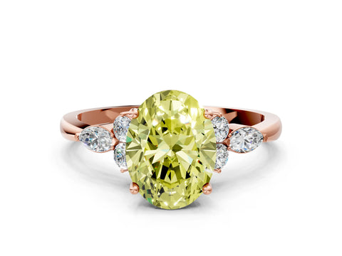 Rose gold Fancy Yellow Oval Cut Brilliant Diamond Solitaire Ring with Pear Side Stones and Four-Prong Setting_3