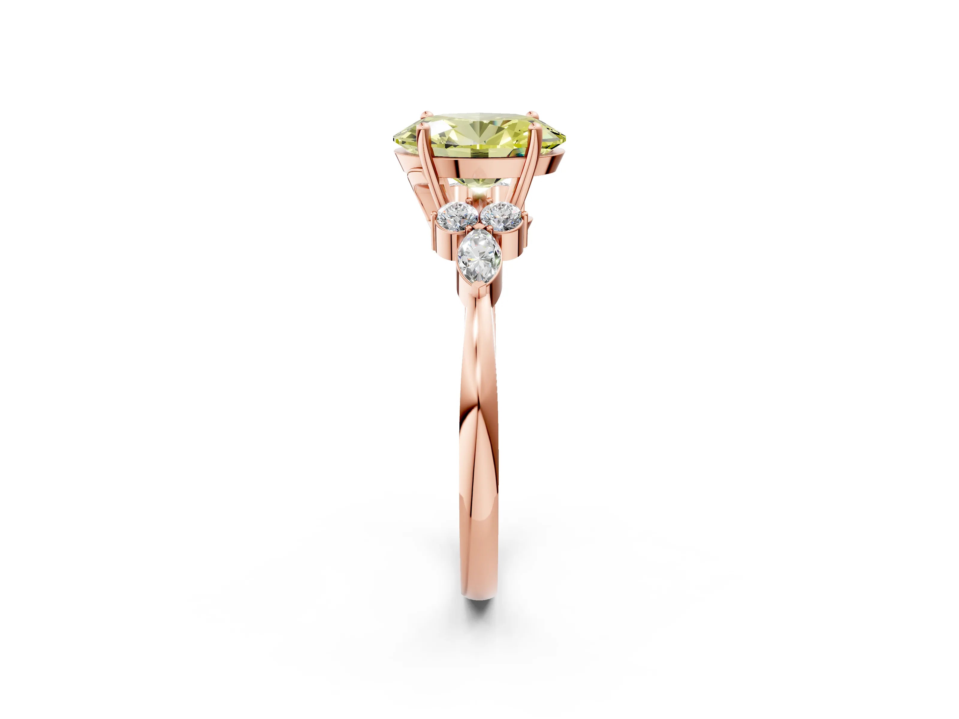 Rose gold Fancy Yellow Oval Cut Brilliant Diamond Solitaire Ring with Pear Side Stones and Four-Prong Setting_5