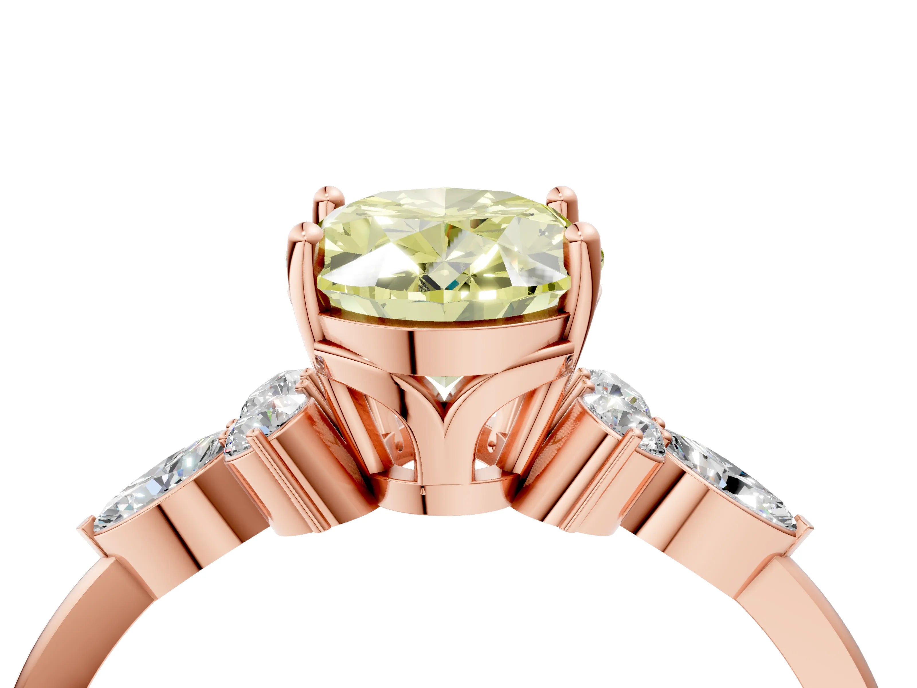 Rose gold Fancy Yellow Oval Cut Brilliant Diamond Solitaire Ring with Pear Side Stones and Four-Prong Setting_7