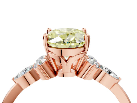 Rose gold Fancy Yellow Oval Cut Brilliant Diamond Solitaire Ring with Pear Side Stones and Four-Prong Setting_7