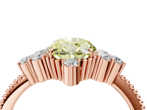 Rose gold Fancy Yellow Oval Cut Brilliant Diamond with Cluster Setting on a Beaded Band and Four-Prong Setting_4