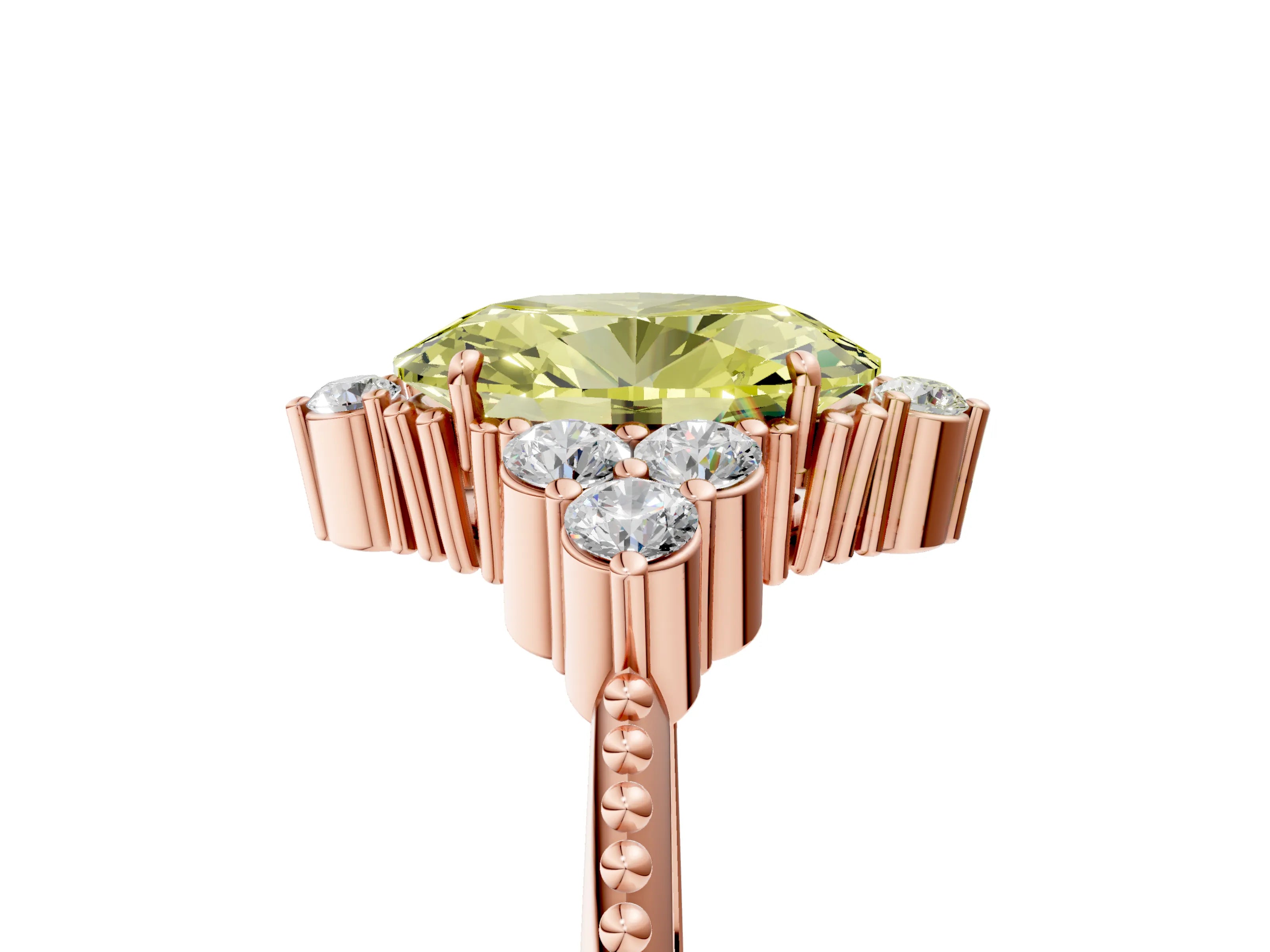 Rose gold Fancy Yellow Oval Cut Brilliant Diamond with Cluster Setting on a Beaded Band and Four-Prong Setting_5