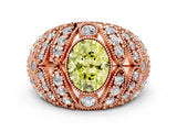 Rose gold Fancy Yellow Oval Cut Brilliant Halo Pave Diamond Milgrain Ring