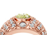 Rose gold Fancy Yellow Oval Cut Brilliant Halo Pave Diamond Milgrain Ring_4