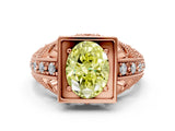 Rose gold Fancy Yellow Oval Cut Brilliant Milgrain Filigree Diamond Ring with Square Prong Setting