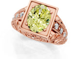 Rose gold Fancy Yellow Oval Cut Brilliant Milgrain Filigree Diamond Ring with Square Prong Setting_1