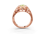 Rose gold Fancy Yellow Oval Cut Brilliant Milgrain Filigree Diamond Ring with Square Prong Setting_3