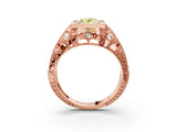 Rose gold Fancy Yellow Oval Cut Brilliant Milgrain Filigree Diamond Ring with Square Prong Setting_9