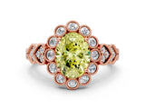 Rose gold Fancy Yellow Oval Cut Brilliant Milgrain Pave Heart Band Solitaire Ring