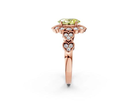 Rose gold Fancy Yellow Oval Cut Brilliant Milgrain Pave Heart Band Solitaire Ring_2