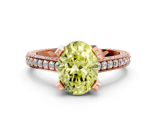 Rose gold Fancy Yellow Oval Cut Brilliant Split Shank Pave Solitaire Ring with Four-Prong Setting