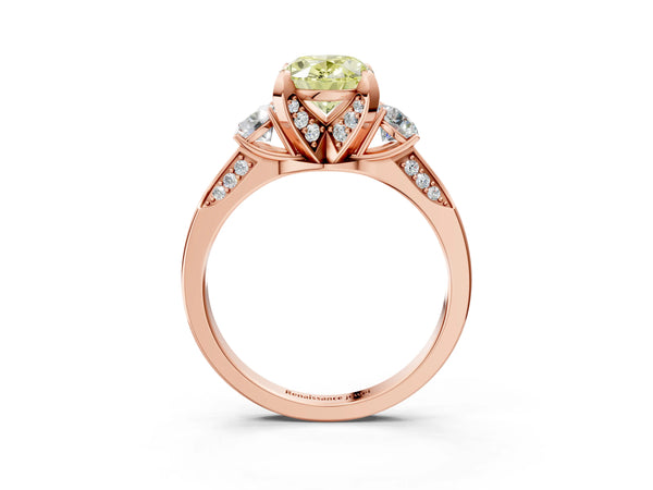 Rose Gold Oval Three Stone Hidden Halo Engagement Ring Setting for Fancy Yellow Center