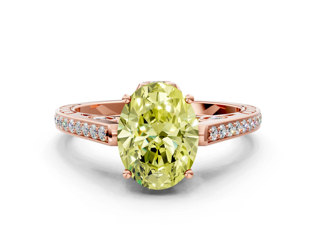 Rose gold Fancy Yellow Oval  Cut Cathedral Pave Diamond Engagement Ring with Six-Prong Setting_54