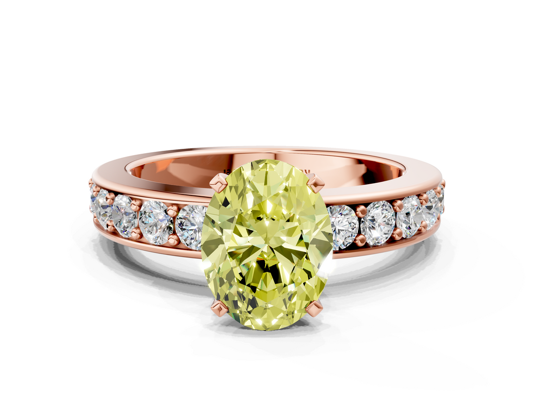 Rose gold Fancy Yellow Oval  Cut Channel Set Diamond Engagement Ring with Four-Prong Setting_221