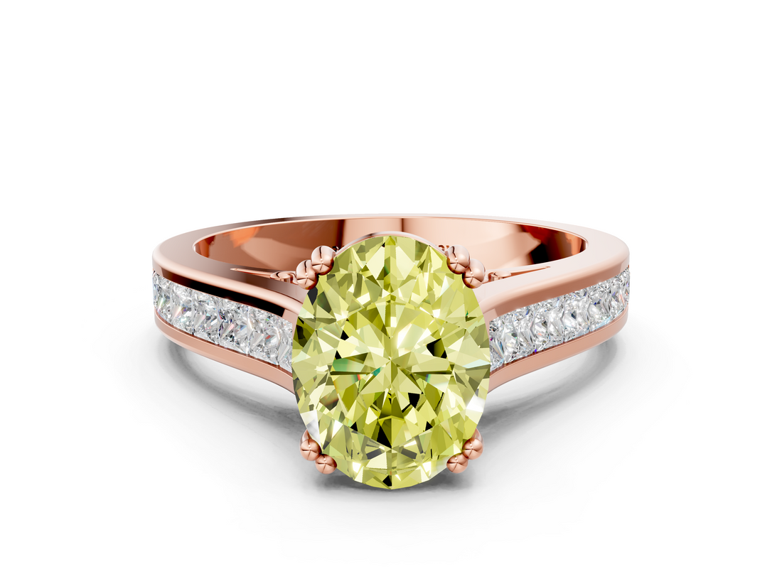 Rose gold Fancy Yellow Oval  Cut Channel Set Solitaire Engagement Ring with Prong Setting_20