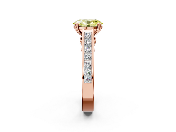 Rose Gold Oval Channel Set Solitaire Engagement Ring Setting for Fancy Yellow Center with Double Claw Prongs